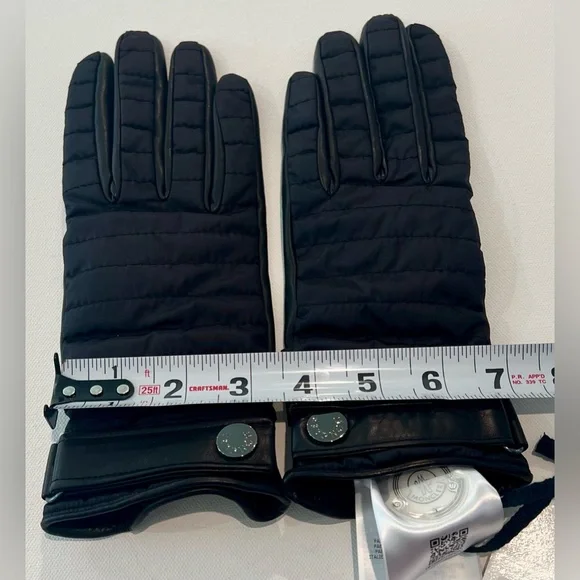 Moncler Black GUANTI Leather Wool NWT Medium Gloves Made in Italy - Picture 6 of 6